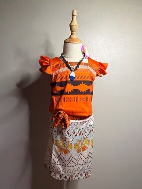 Moana set Orange Patterned Girls Flutter-Sleeve Top
